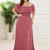 Ever-Pretty US Plus Size Ruffle Side Slit Long Chiffon Bridesmaid Dress