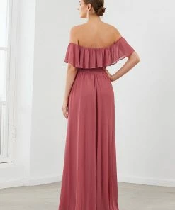 Ever-Pretty US Ruffle Off-Shoulder Side Slit Long Chiffon Bridesmaid Dress