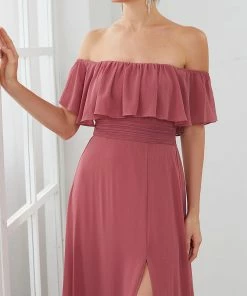 Ever-Pretty US Ruffle Off-Shoulder Side Slit Long Chiffon Bridesmaid Dress