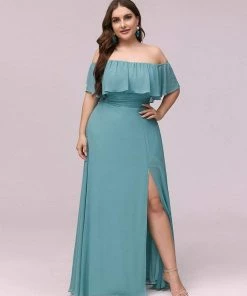 Ever-Pretty US Summer Dresses 2022 Plus Size Off The Shoulder Formal Bridesmaid Dress With Thigh Split
