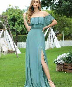 Ever-Pretty US Evening Dresses & Gowns Women's Off Shoulder Ruffle Thigh Split Bridesmaid Dresses 116 Ever-Pretty US Evening Dresses & Gowns Women's Off Shoulder Ruffle Thigh Split Bridesmaid Dresses