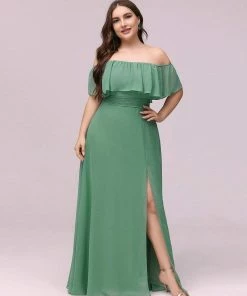 Ever-Pretty US Summer Dresses 2022 Plus Size Off The Shoulder Formal Bridesmaid Dress With Thigh Split