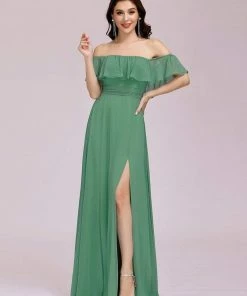 Ever-Pretty US Off The Shoulder Ruffle Bodice Long Flowy Chiffon Bridesmaid Dress