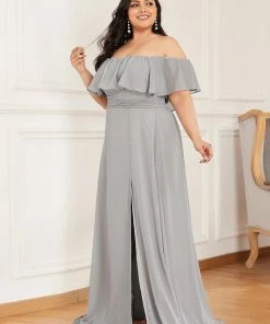 Ever-Pretty US Ruffle Off-Shoulder Side Slit Long Chiffon Bridesmaid Dress