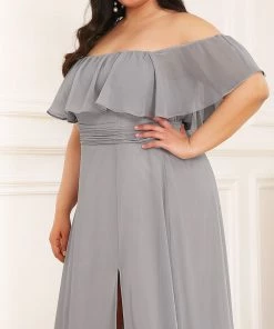 Ever-Pretty US Summer Dresses 2022 Plus Size Off The Shoulder Formal Bridesmaid Dress With Thigh Split