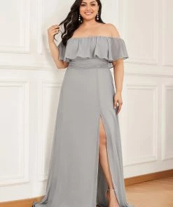 Ever-Pretty US Plus Size Sexy Side Split Long Chiffon Formal Dresses Summer Dresses 2022