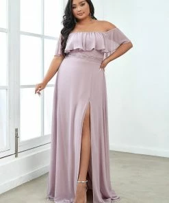 Ever-Pretty US Summer Dresses 2022 Plus Size Off The Shoulder Formal Bridesmaid Dress With Thigh Split