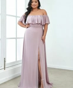 Ever-Pretty US Off The Shoulder Ruffle Bodice Long Flowy Chiffon Bridesmaid Dress