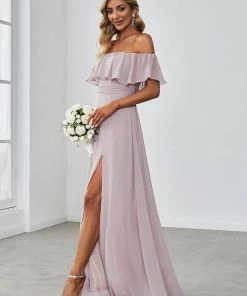Ever-Pretty US Off The Shoulder Ruffle Bodice Long Flowy Chiffon Bridesmaid Dress