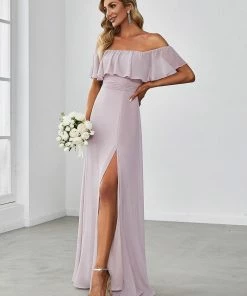 Ever-Pretty US Off The Shoulder Ruffle Bodice Long Flowy Chiffon Bridesmaid Dress