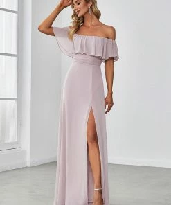 Ever-Pretty US Off The Shoulder Ruffle Bodice Long Flowy Chiffon Bridesmaid Dress