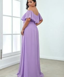 Ever-Pretty US Off The Shoulder Ruffle Bodice Long Flowy Chiffon Bridesmaid Dress