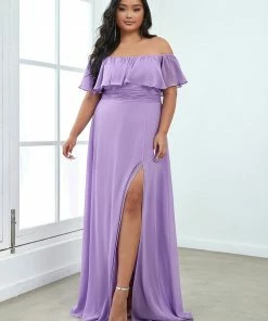 Ever-Pretty US Summer Dresses 2022 Plus Size Off The Shoulder Formal Bridesmaid Dress With Thigh Split