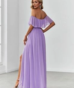 Ever-Pretty US Off The Shoulder Ruffle Bodice Long Flowy Chiffon Bridesmaid Dress