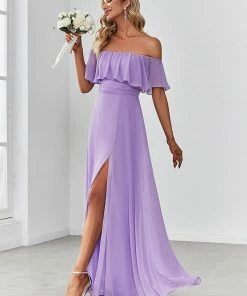 Ever-Pretty US Off The Shoulder Ruffle Bodice Long Flowy Chiffon Bridesmaid Dress