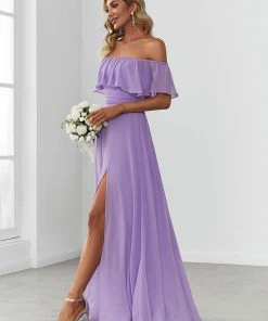 Ever-Pretty US Off The Shoulder Ruffle Bodice Long Flowy Chiffon Bridesmaid Dress