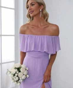 Ever-Pretty US Off The Shoulder Ruffle Bodice Long Flowy Chiffon Bridesmaid Dress