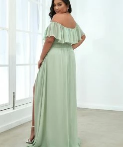 Ever-Pretty US Summer Dresses 2022 Plus Size Off The Shoulder Formal Bridesmaid Dress With Thigh Split