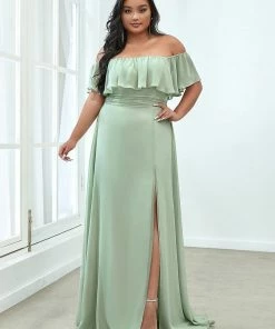 Ever-Pretty US Summer Dresses 2022 Plus Size Off The Shoulder Formal Bridesmaid Dress With Thigh Split