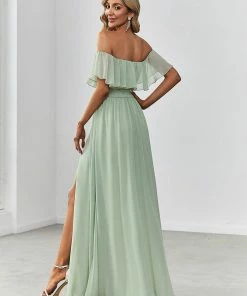 Ever-Pretty US Off The Shoulder Ruffle Bodice Long Flowy Chiffon Bridesmaid Dress