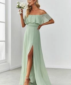 Ever-Pretty US Off The Shoulder Ruffle Bodice Long Flowy Chiffon Bridesmaid Dress