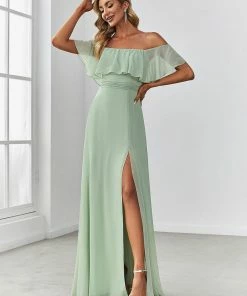 Ever-Pretty US Off The Shoulder Ruffle Bodice Long Flowy Chiffon Bridesmaid Dress