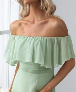 Ever-Pretty US Off The Shoulder Ruffle Bodice Long Flowy Chiffon Bridesmaid Dress
