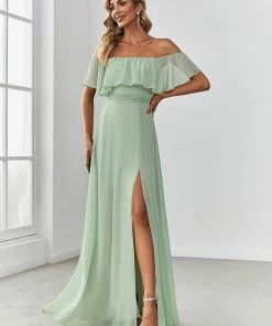 Ever-Pretty US Off The Shoulder Ruffle Bodice Long Flowy Chiffon Bridesmaid Dress