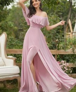 Ever-Pretty US Off The Shoulder Ruffle Bodice Long Flowy Chiffon Bridesmaid Dress