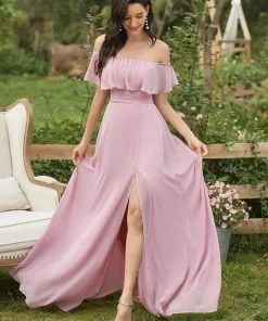 Ever-Pretty US Off The Shoulder Ruffle Bodice Long Flowy Chiffon Bridesmaid Dress