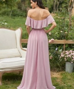Ever-Pretty US Off The Shoulder Ruffle Bodice Long Flowy Chiffon Bridesmaid Dress