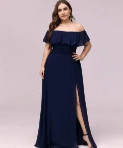 Ever-Pretty US Summer Dresses 2022 Plus Size Off The Shoulder Formal Bridesmaid Dress With Thigh Split