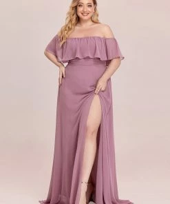 Ever-Pretty US Summer Dresses 2022 Plus Size Off The Shoulder Formal Bridesmaid Dress With Thigh Split