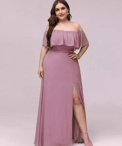 Ever-Pretty US Summer Dresses 2022 Plus Size Off The Shoulder Formal Bridesmaid Dress With Thigh Split