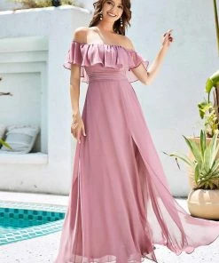 Ever-Pretty US Evening Dresses & Gowns Women's Off Shoulder Ruffle Thigh Split Bridesmaid Dresses 104 Ever-Pretty US Evening Dresses & Gowns Women's Off Shoulder Ruffle Thigh Split Bridesmaid Dresses