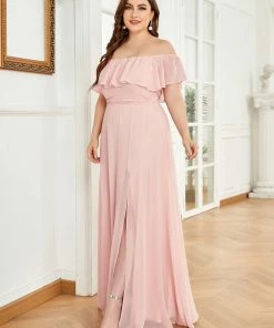 Ever-Pretty US Off The Shoulder Ruffle Bodice Long Flowy Chiffon Bridesmaid Dress