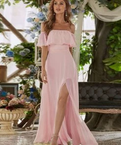 Ever-Pretty US Off The Shoulder Ruffle Bodice Long Flowy Chiffon Bridesmaid Dress