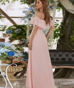 Ever-Pretty US Off The Shoulder Ruffle Bodice Long Flowy Chiffon Bridesmaid Dress