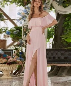 Ever-Pretty US Off The Shoulder Ruffle Bodice Long Flowy Chiffon Bridesmaid Dress