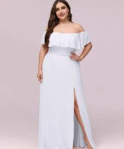 Ever-Pretty US Summer Dresses 2022 Plus Size Off The Shoulder Formal Bridesmaid Dress With Thigh Split