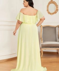 Ever-Pretty US Summer Dresses 2022 Plus Size Off The Shoulder Formal Bridesmaid Dress With Thigh Split