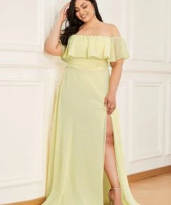 Ever-Pretty US Plus Size Sexy Side Split Long Chiffon Formal Dresses Summer Dresses 2022