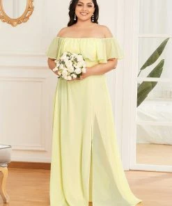 Ever-Pretty US Summer Dresses 2022 Plus Size Off The Shoulder Formal Bridesmaid Dress With Thigh Split