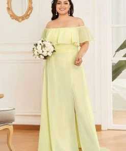 Ever-Pretty US Off The Shoulder Ruffle Bodice Long Flowy Chiffon Bridesmaid Dress