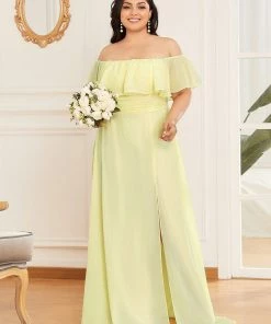 Ever-Pretty US Summer Dresses 2022 Plus Size Off The Shoulder Formal Bridesmaid Dress With Thigh Split