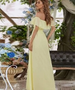 Ever-Pretty US Off The Shoulder Ruffle Bodice Long Flowy Chiffon Bridesmaid Dress