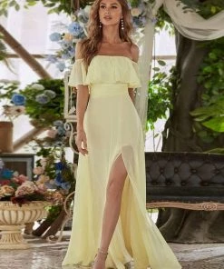 Ever-Pretty US Off The Shoulder Ruffle Bodice Long Flowy Chiffon Bridesmaid Dress