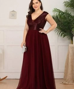 Ever-Pretty US Plus Size Maxi Long Sequin Formal Prom Dress With Cap Sleeve SHOP BY OCCASION