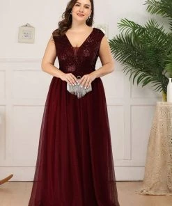 Ever-Pretty US Plus Size Maxi Long Sequin Formal Prom Dress With Cap Sleeve SHOP BY OCCASION