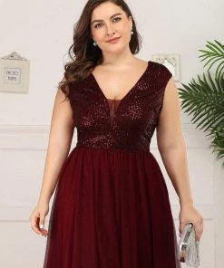 Ever-Pretty US Plus Size Maxi Long Sequin Formal Prom Dress With Cap Sleeve SHOP BY OCCASION